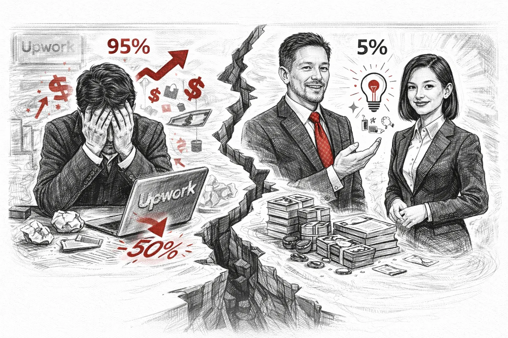 AI 時代的殘酷分水嶺：為什麼 95% 自由工作者的收入腰斬，5% 卻翻倍成長？