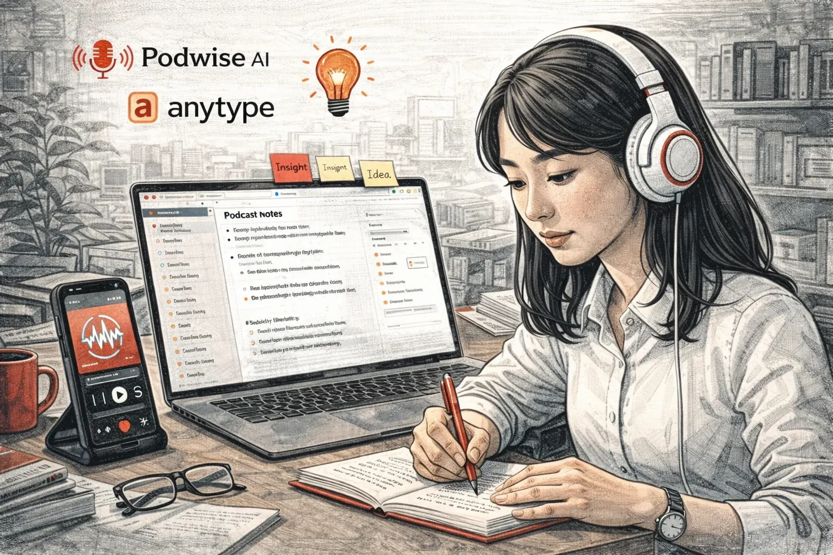 Podcast 筆記術：6 個步驟，用 Podwise + Anytype 搭建內容飛輪