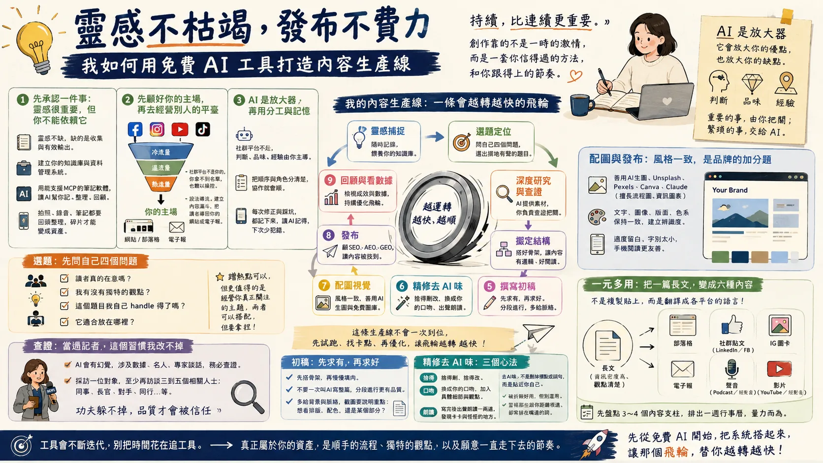 靈感不枯竭，發布不費力：用免費 AI 工具打造你的內容飛輪