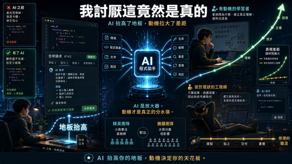 AI 墊高了你的地板，但動機決定你的天花板