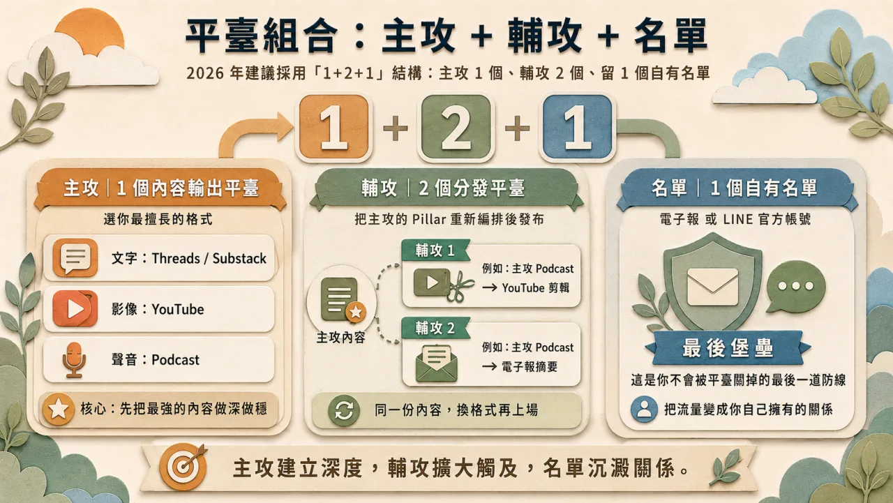 平臺組合:主攻 + 輔攻 + 名單