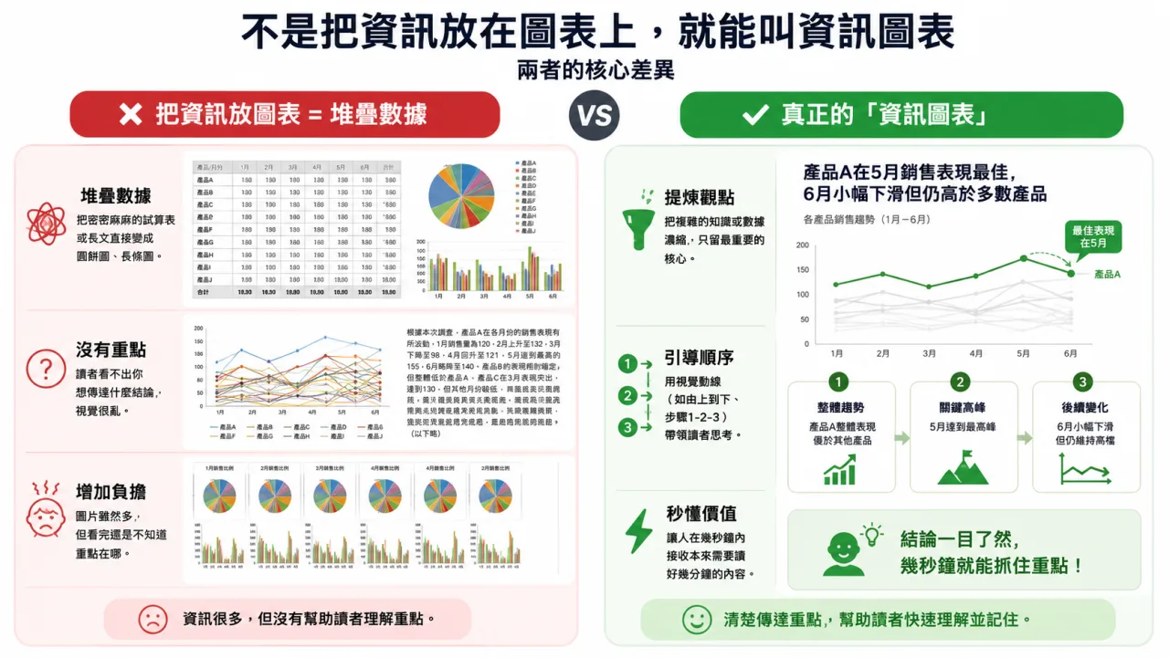 不是把資訊放在圖表上，就能叫資訊圖表：兩者的核心差異