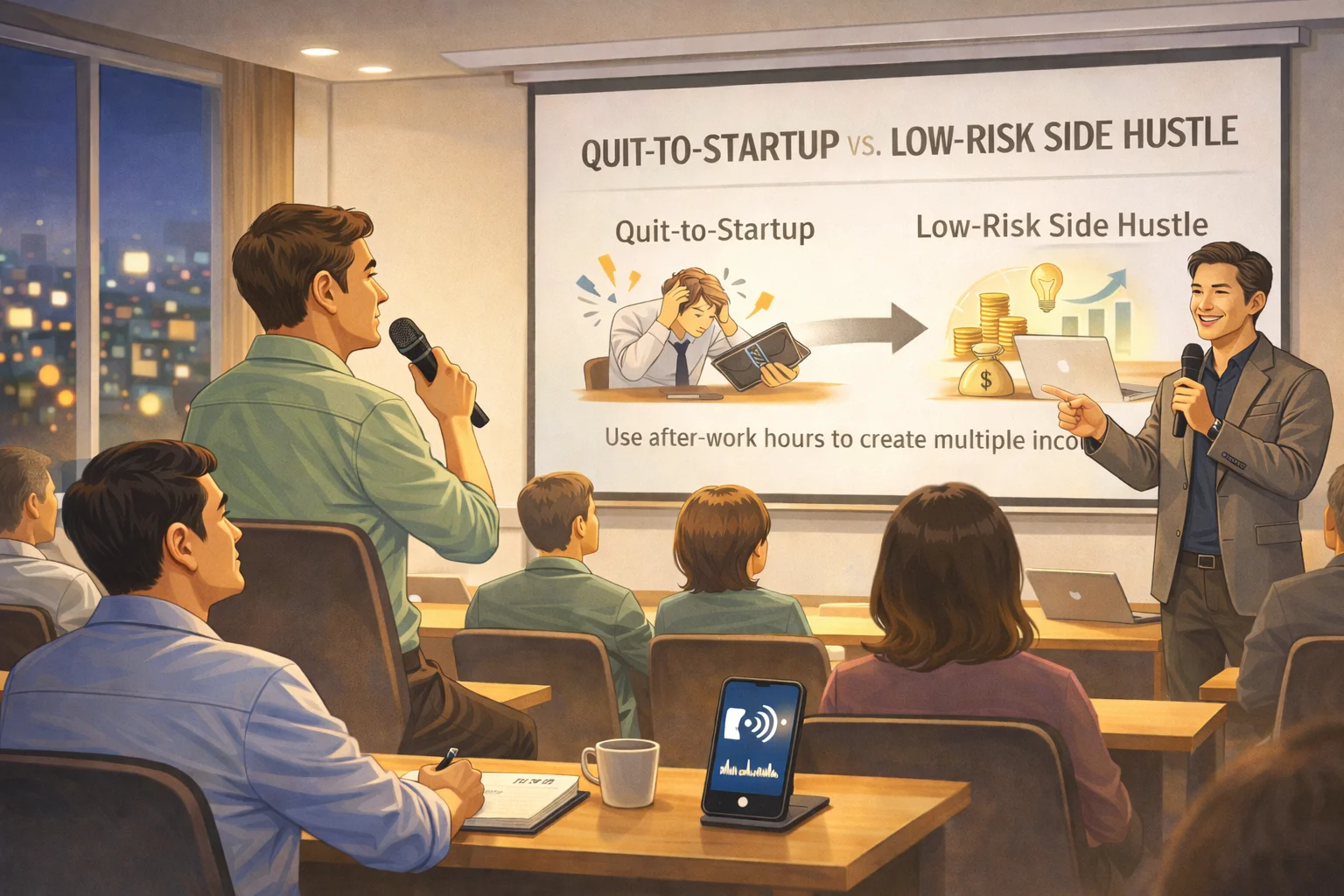Low-risk slash-for-freedom: From the lessons of blood and tears of quitting and starting a business to the practical wisdom of smart trial and error