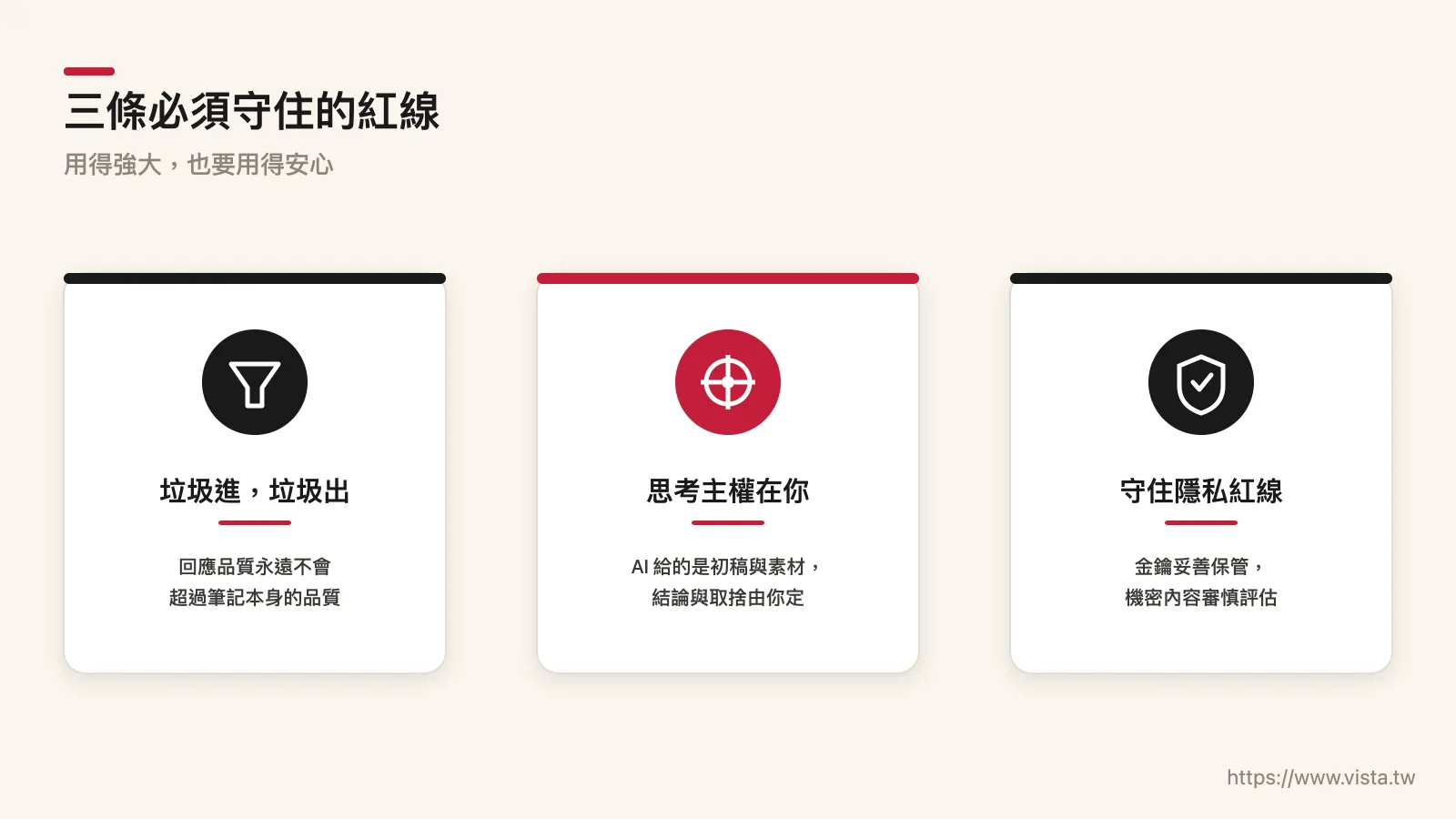三條必須守住的紅線：垃圾進垃圾出、別交出思考主權、守住隱私