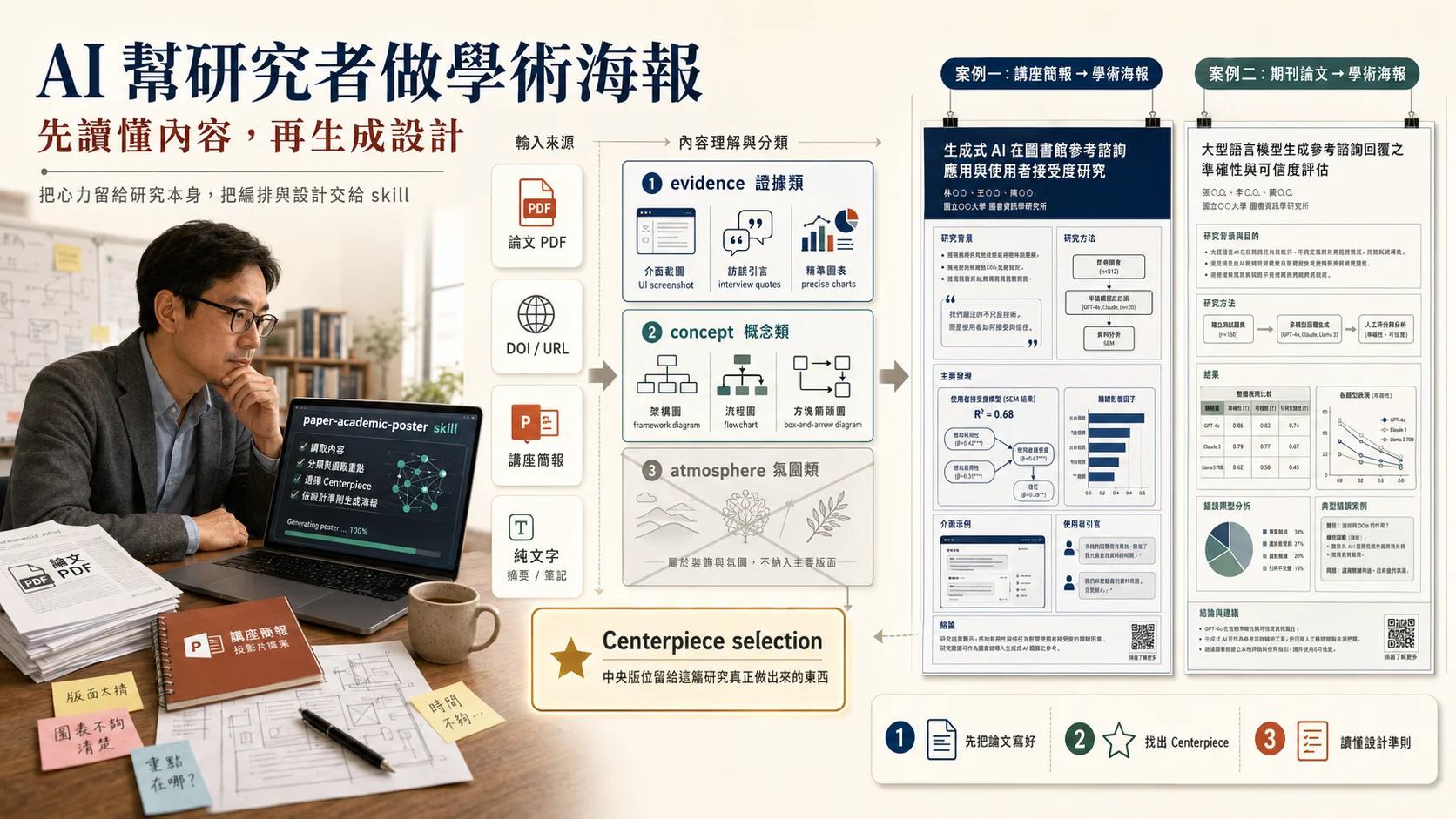 研究者的學術海報救星：一支會先讀論文再生圖的 Claude Code skill
