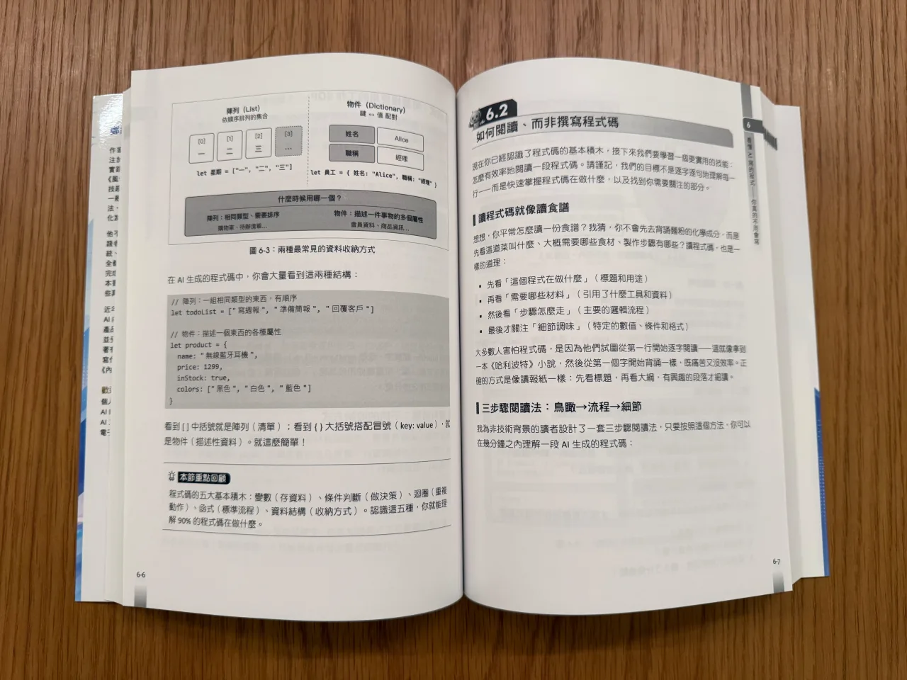書中內頁,說明如何像讀食譜一樣閱讀 AI 生成的程式碼