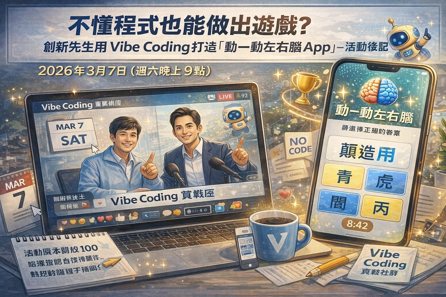 不懂程式也能做出遊戲：創新先生如何用 Vibe Coding 打造「動一動左右腦」App