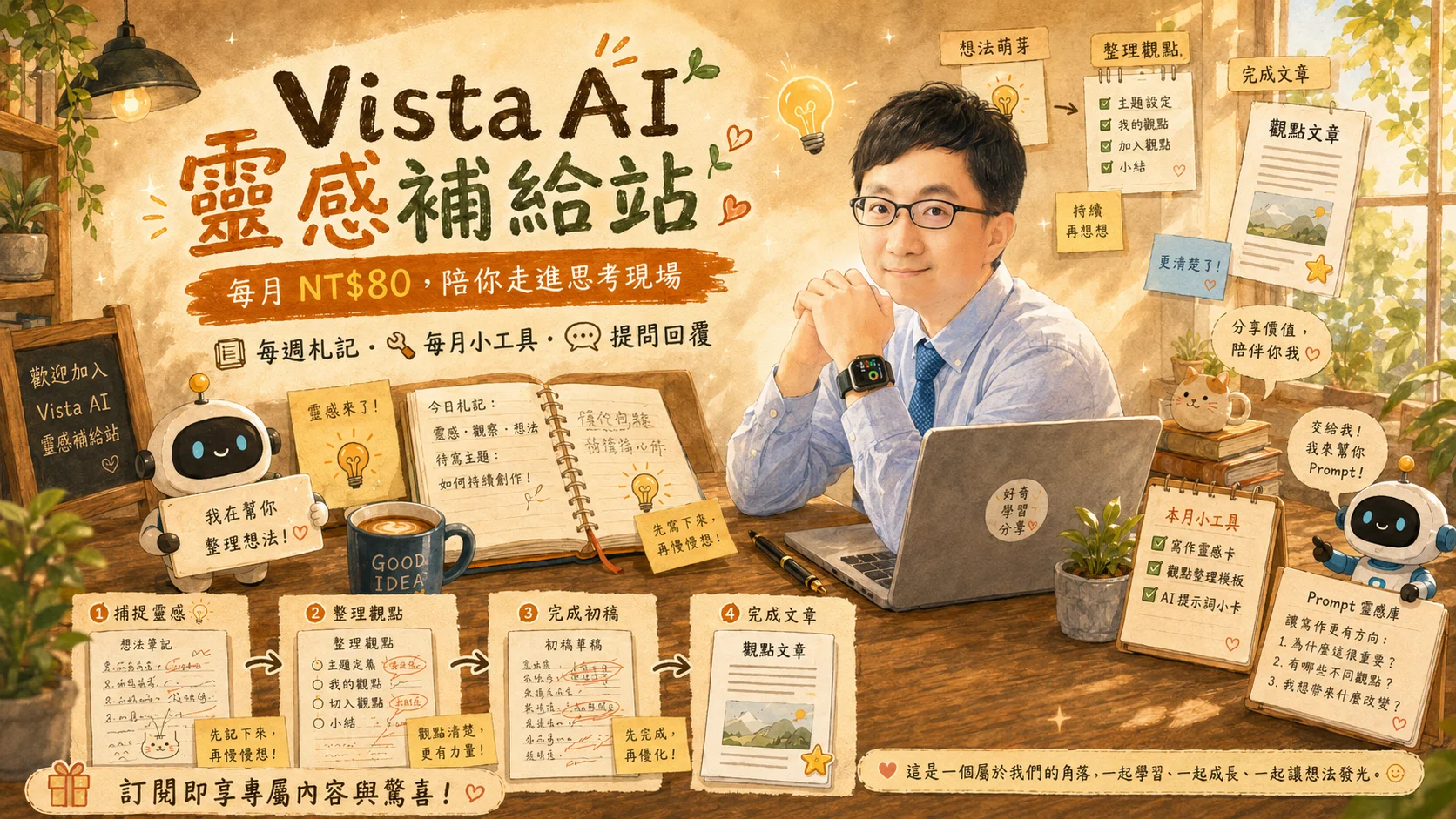 成品背後的那些吉光片羽，我想留給走近的人：Vista AI 靈感補給站上線，每週一封寫給 AI 同行者的思考札記