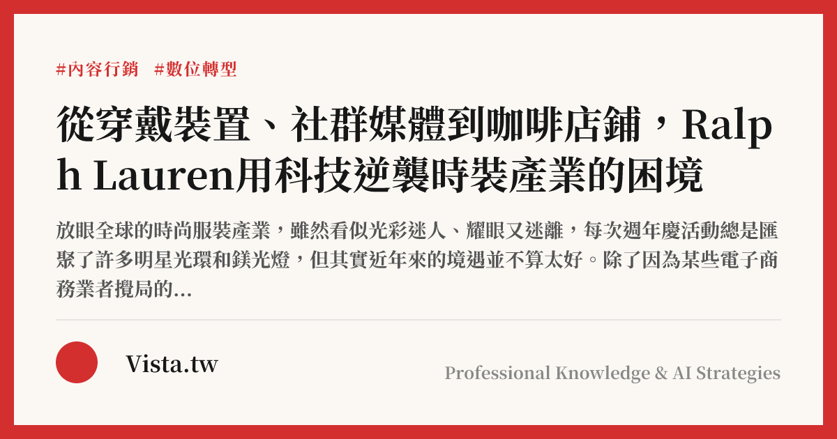 從穿戴裝置、社群媒體到咖啡店鋪，Ralph Lauren用科技逆襲時裝產業的困境